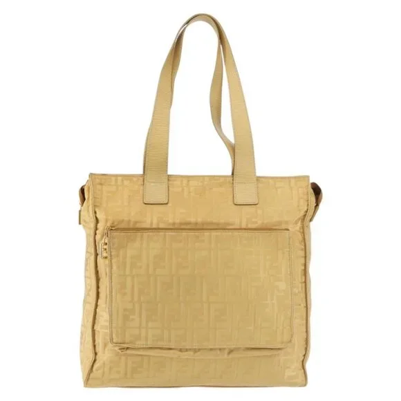 FENDI Zucca Canvas Hand Bag Yellow Gold Auth